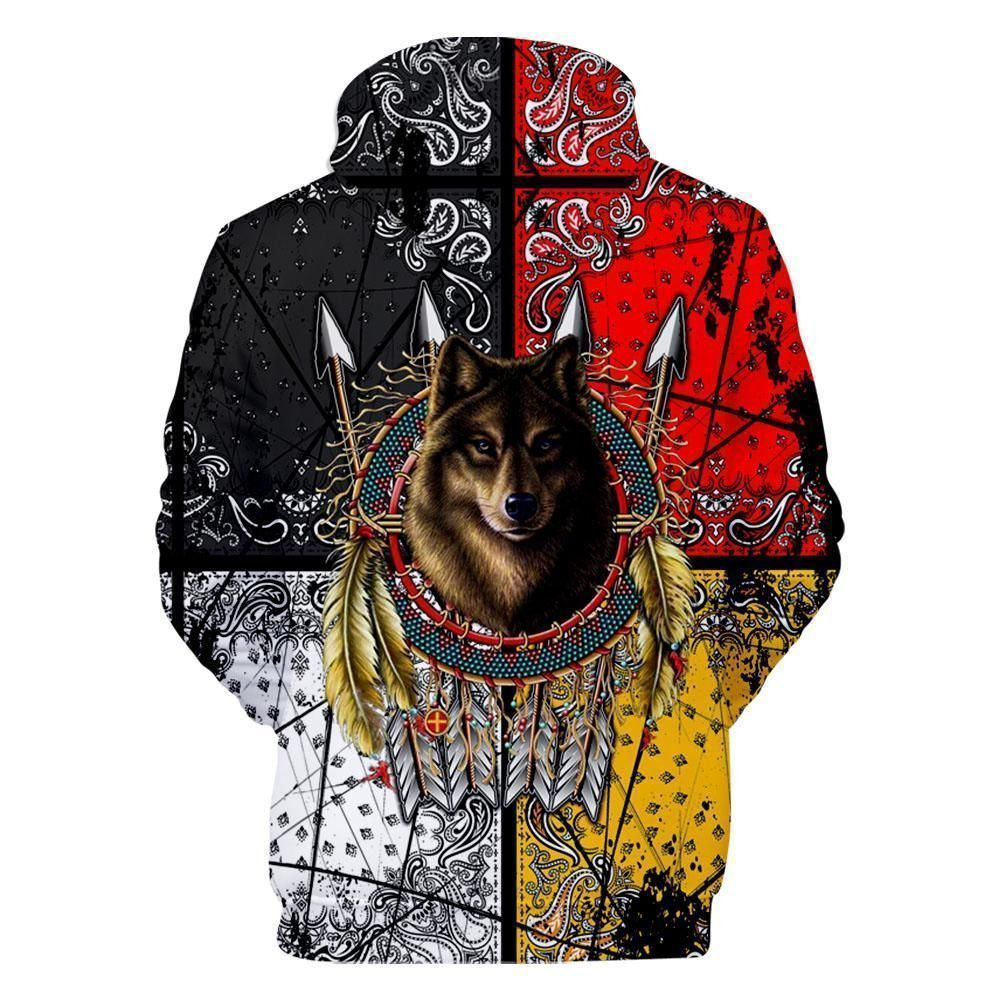 Warrior Wolf Medicine Wheels Native American Hoodie BT11