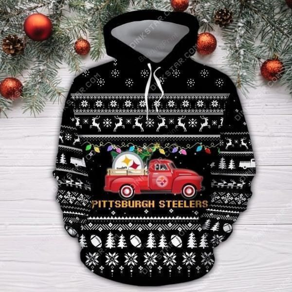 Pittsburgh Steelers Christmas Truck Ugly Christmas 3D Hoodie