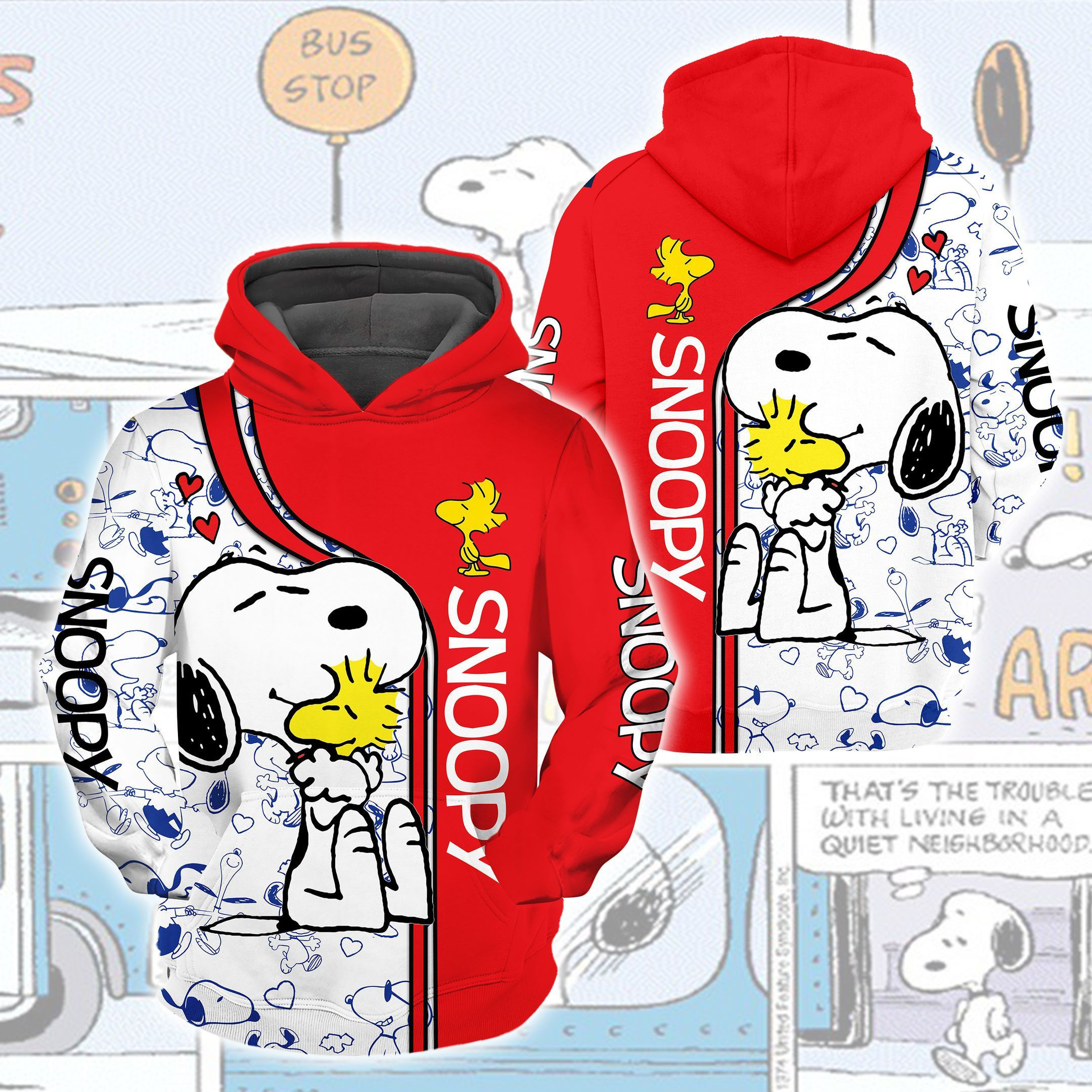 Cartoon Character Snoopy Red Red Zip Hoodie Sweater Tshirt Unisex Men Women 3D All Over Print Hoodie