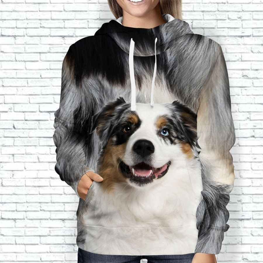 Australian Shepherd Furry 3D Printing Pullover Unisex Hoodie BT05