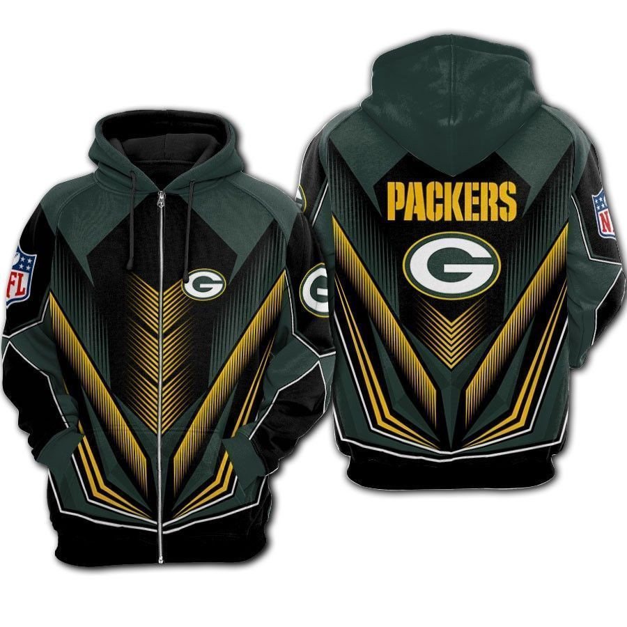 Nfl Green Bay Packers Zippered 3D Hoodie Sweatshirt