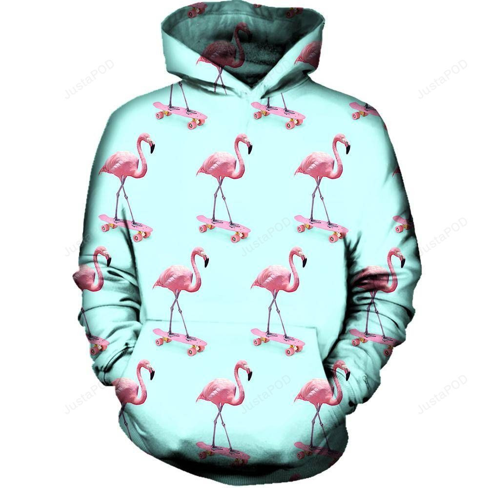 Skating Flamingo 3D All Over Printed Hoodie, Zip- Up Hoodie