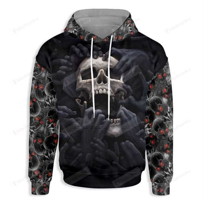 Red Eyes Screaming Skull  3D All Over Print Hoodie, Zip-up Hoodie