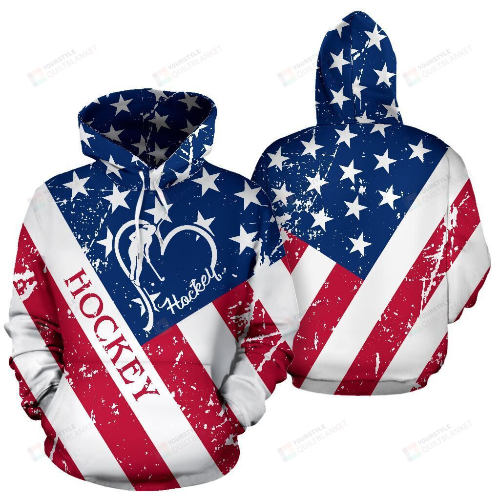 Hockey American Flag 3D All Over Print Hoodie, Zip-up Hoodie