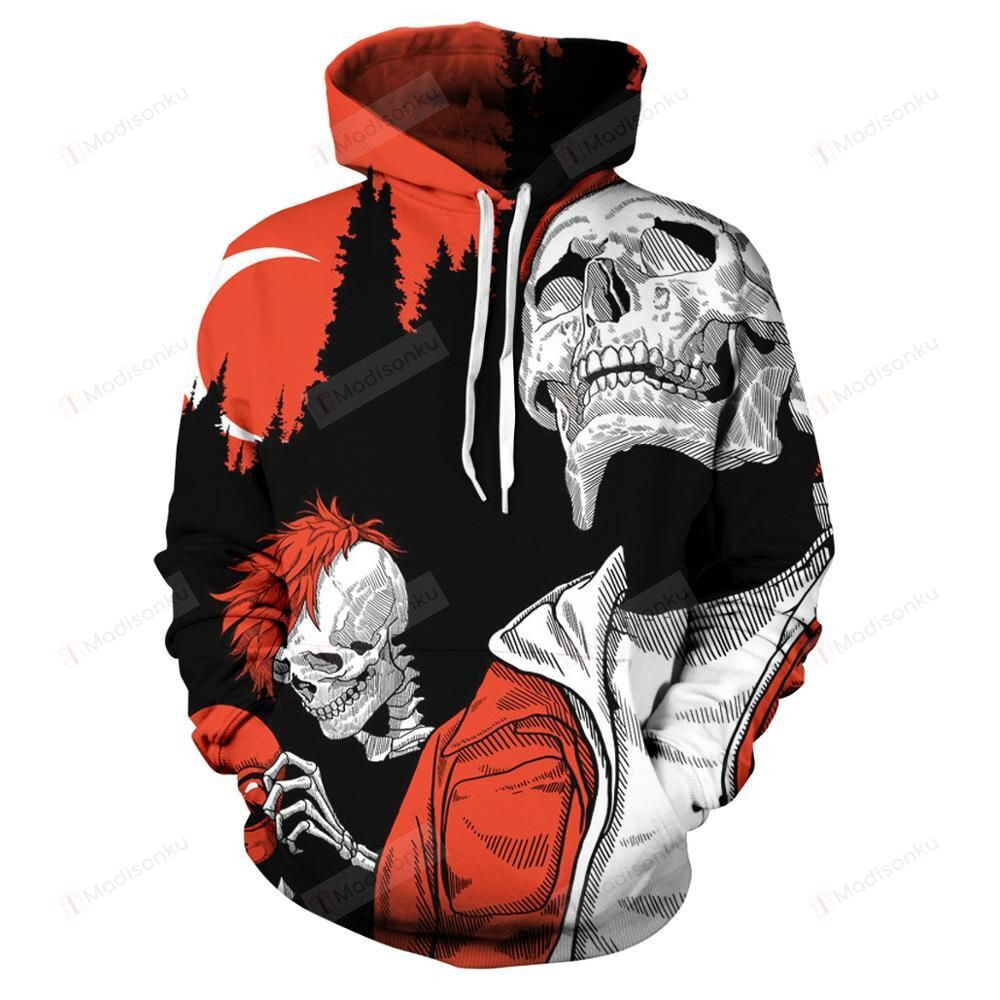 Skull Red Black 3D All Print Hoodie, Zip- Up Hoodie