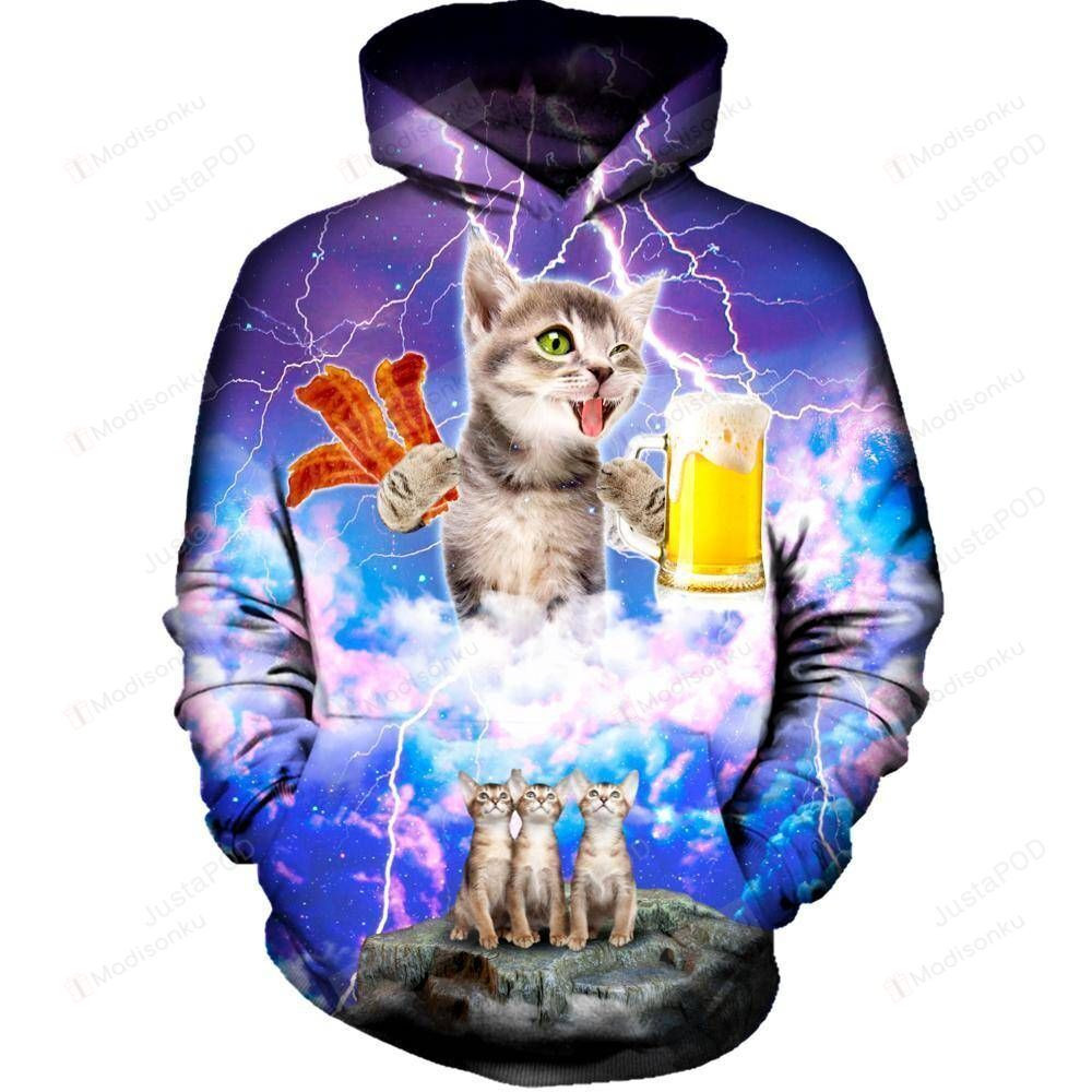 Kitties Love Beer And Bacon 3D All Over Printed Hoodie, Zip- Up Hoodie