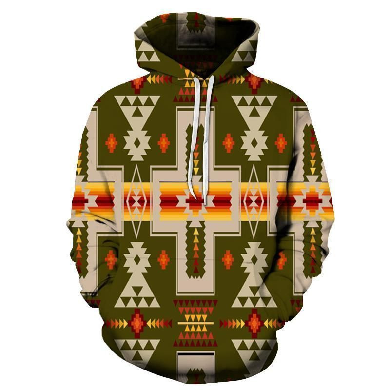 NAT Dark Green Tribe Design Native American Hoodie BT08