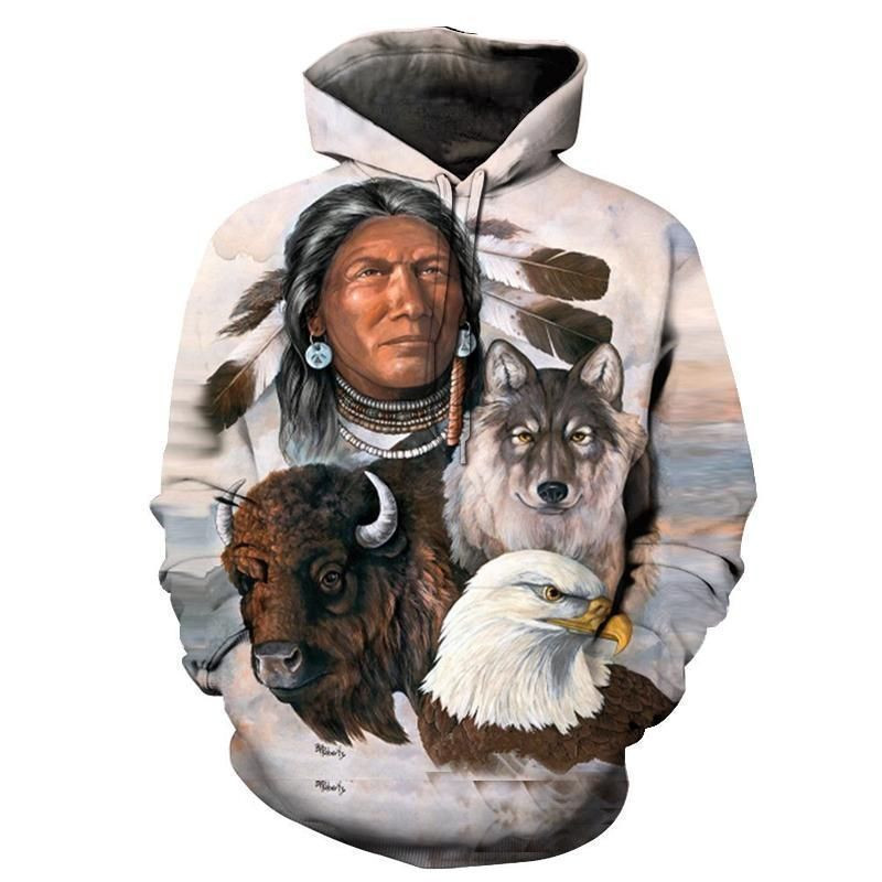 The Chief Wolf Bird Native American Hoodie BT10