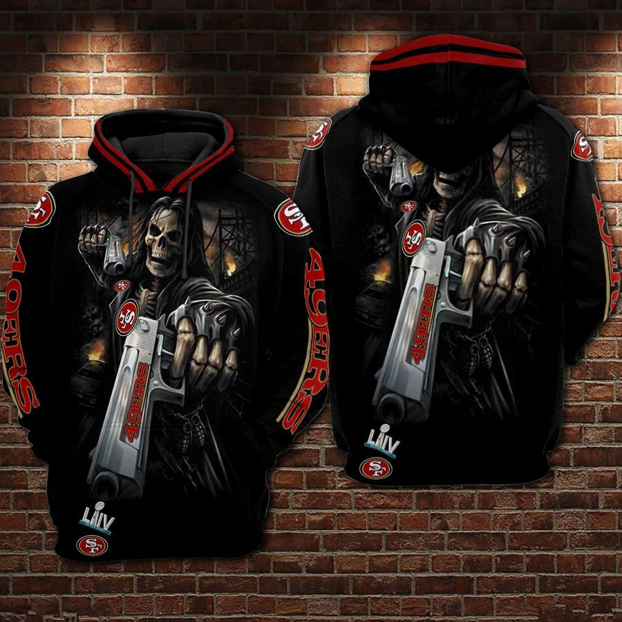 Esty Death Skull Gun San Francisco 49ers Super Bowl 3D All Over Print Hoodie, Zip-up Hoodie