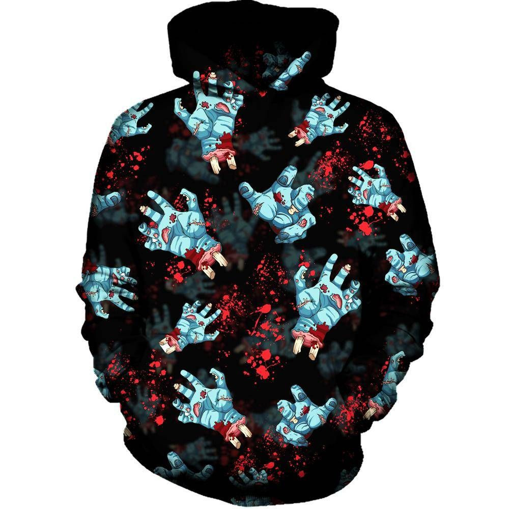 Zombie Hands 3D All Over Printed Hoodie, Zip- Up Hoodie