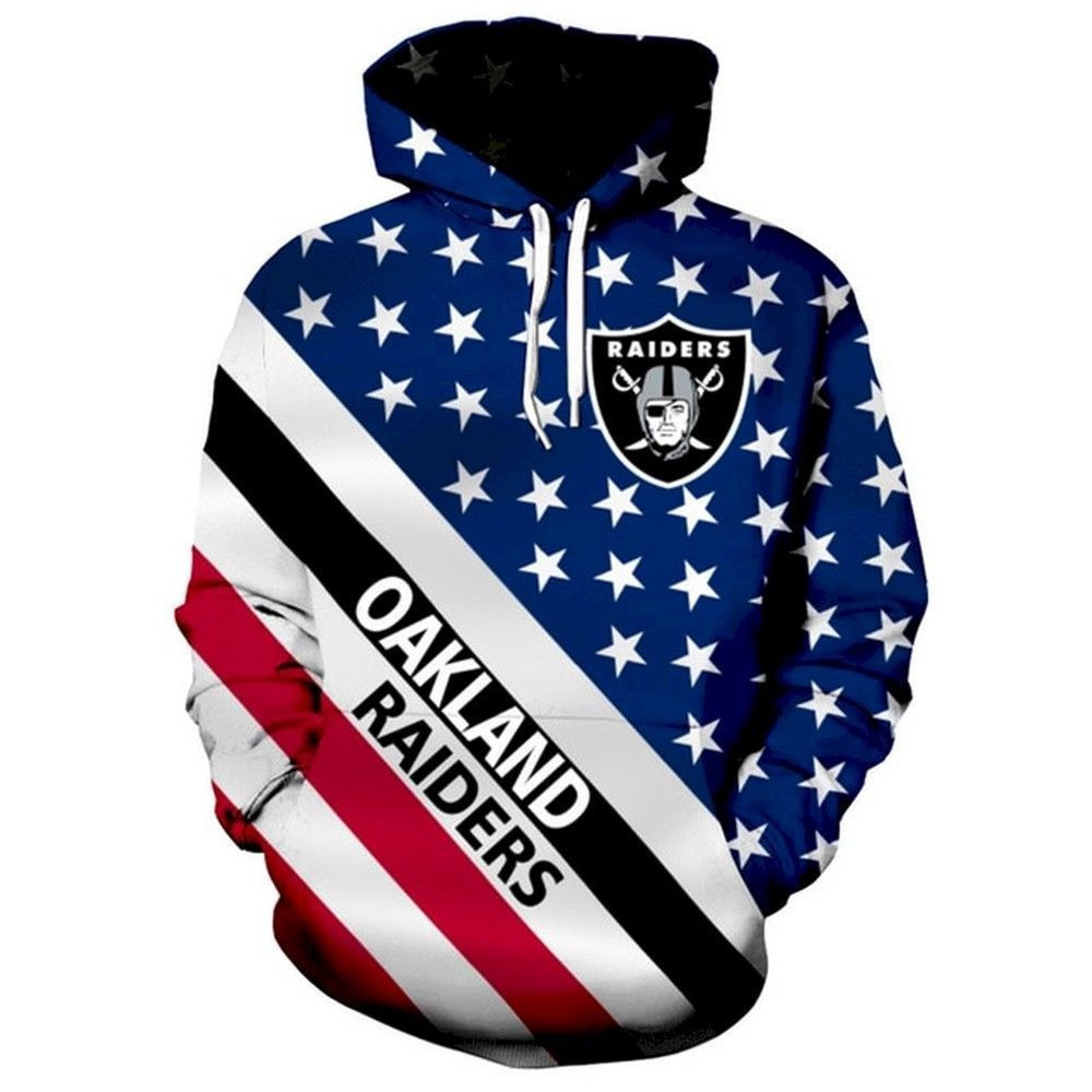 Oakland Raiders NFL Patriotic Stars And Stripes 3D Hoodie Sweatshirt