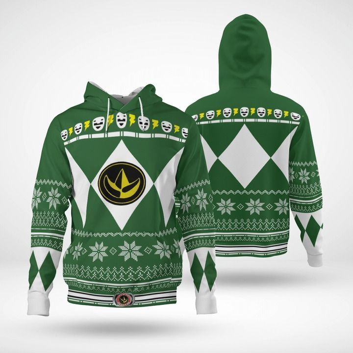 Mighty Morphin Green Power Rangers 3D Christmas Hoodie