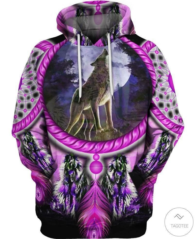 Native American Wolf Violet 3D Hoodie