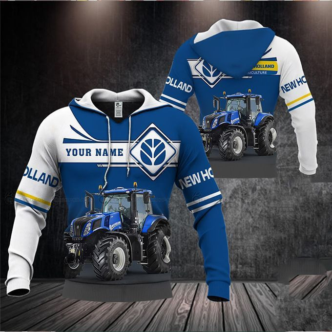 New Holland Gift Ideas Farmer Gifts New Holland Agriculture Tractor Blue Custom Name Hoodie