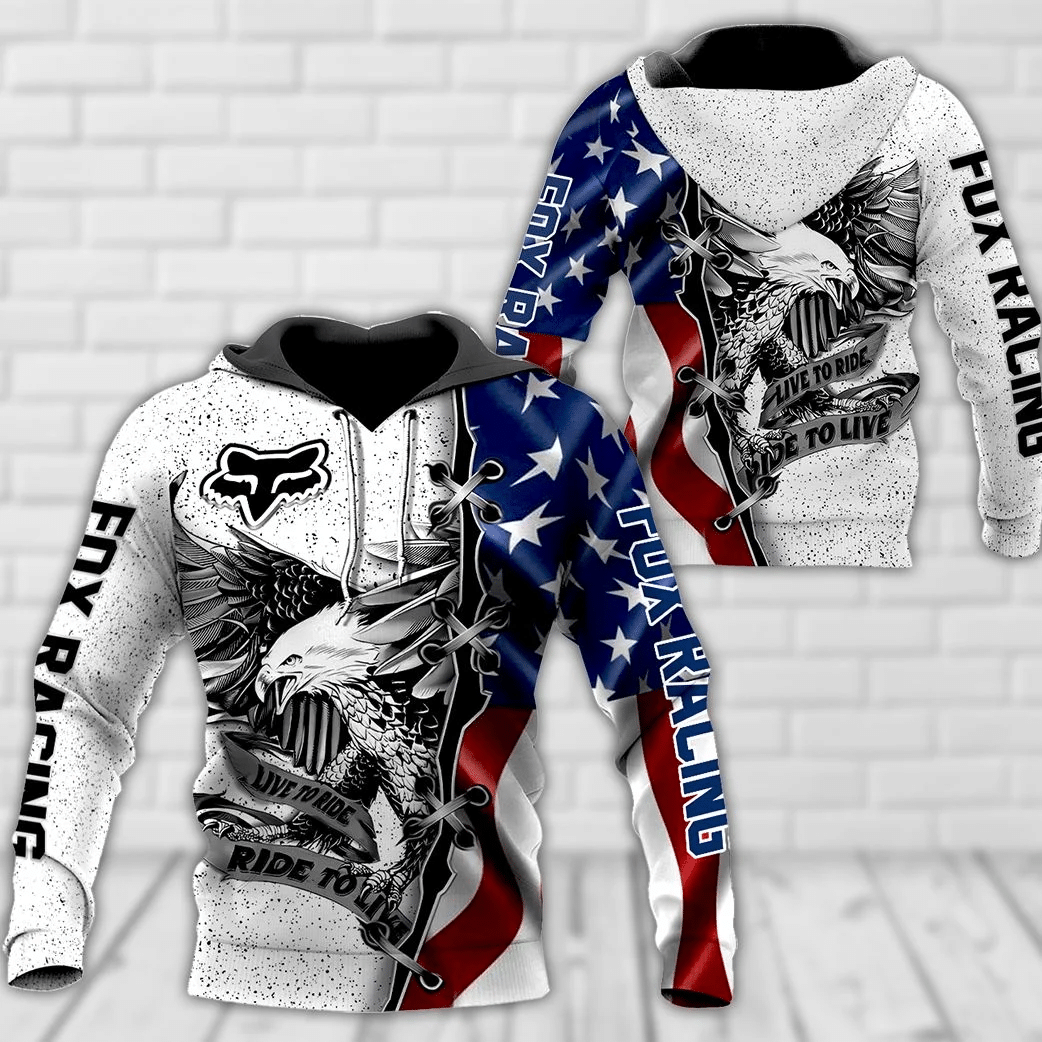 Youth Fox Hoodie Fox Racing Flag American Flag US Ride To Live Live To Ride Hoodie