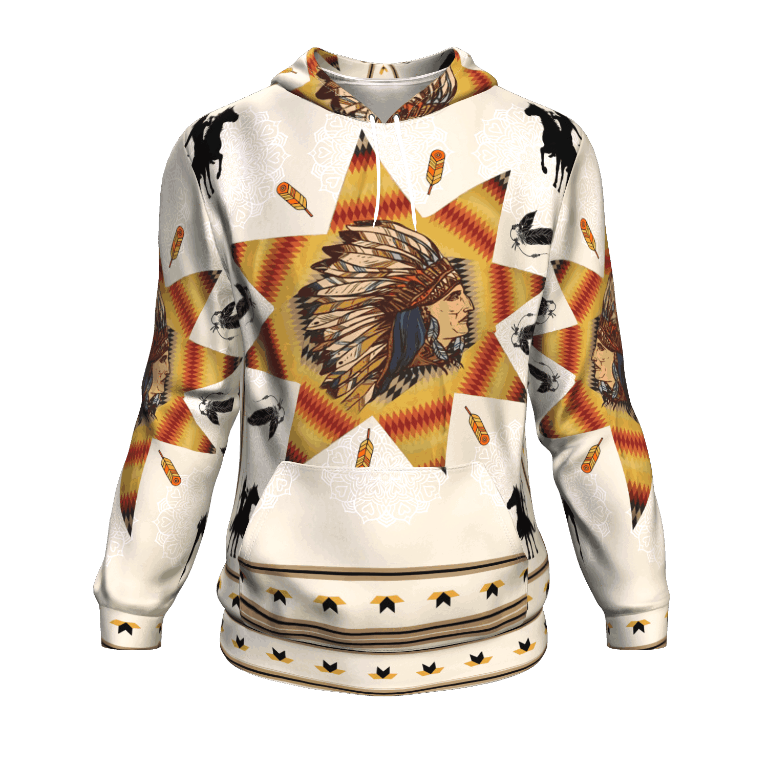 Chief Riding Horse Native American Pullover Unisex Hoodie BT01