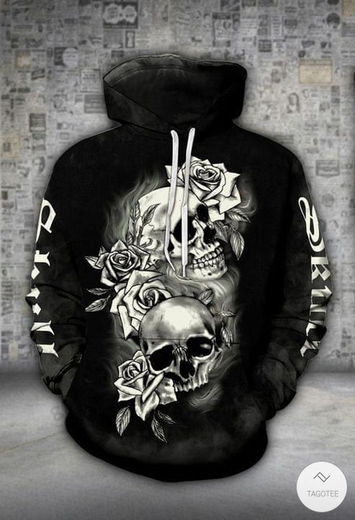 Black Skull Flowers Drawing 3D Hoodie