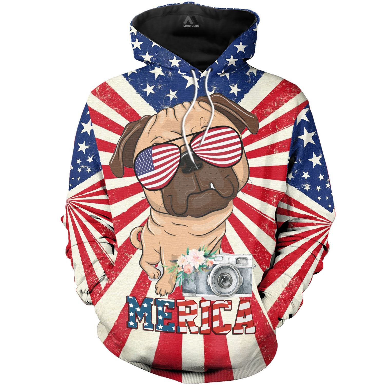 Pug Merica Flag 3D All Print Hoodie, Zip- Up Hoodie