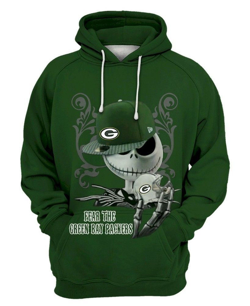 NFL Green Bay Packers Jack Skellington Fear 3D Hoodie Sweatshirt