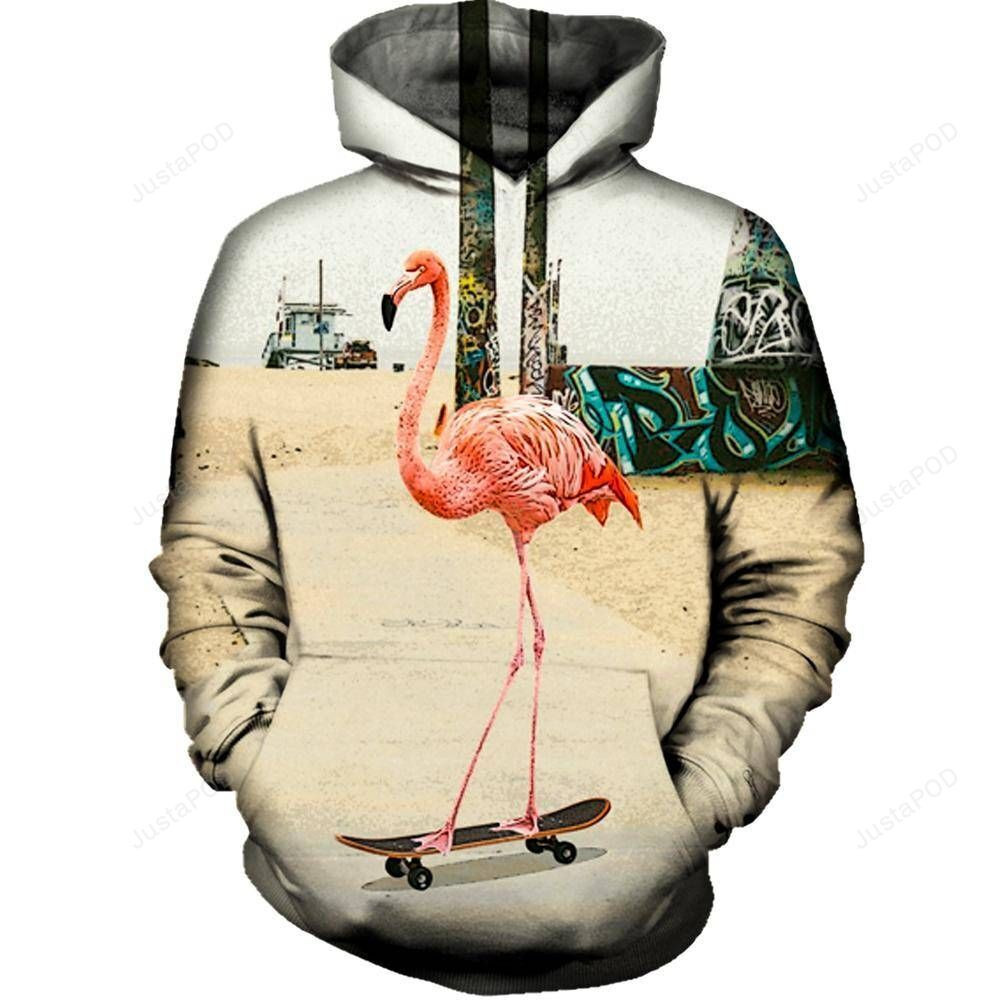 Venice Beach Flamingo 3D All Over Printed Hoodie, Zip- Up Hoodie