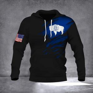 Wyoming Flag And US American Flag 3D All Over Print Hoodie, Zip-up Hoodie