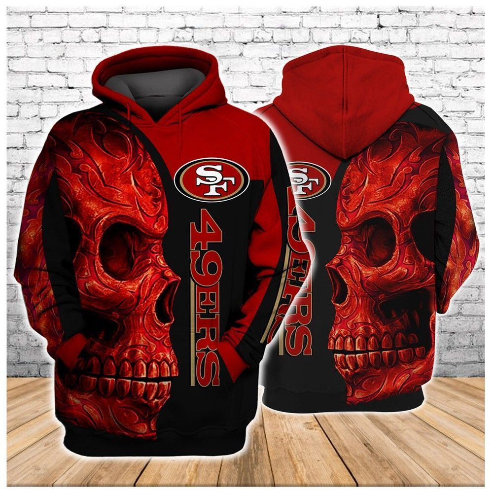 NFL San Francisco 49Ers Red Tribal Skull Men And Women 3D Full Printing Hoodie Zip Hoodie San Francisco 49Ers 3D Full Printing Shirt San Francisco 49Ers 3D Hoodie Shirt