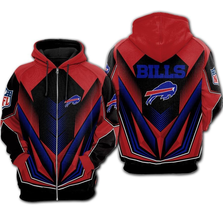 Nfl Buffalo Bills Zippered 3D Hoodie Sweatshirt