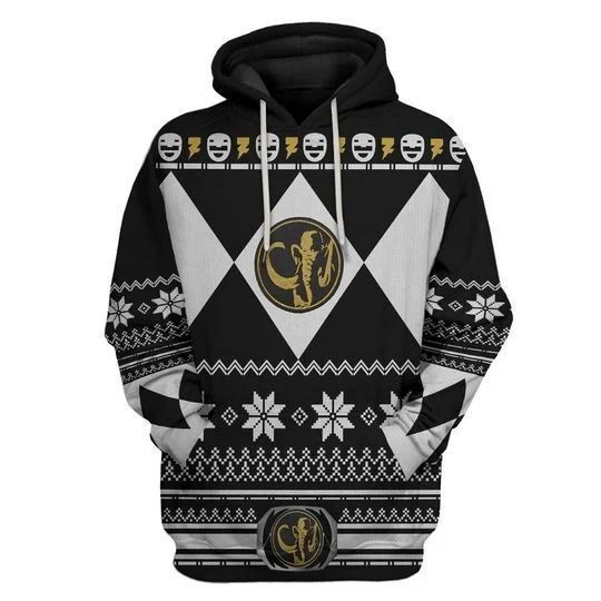 Mighty Morphin Black Power Rangers 3D Christmas Hoodie