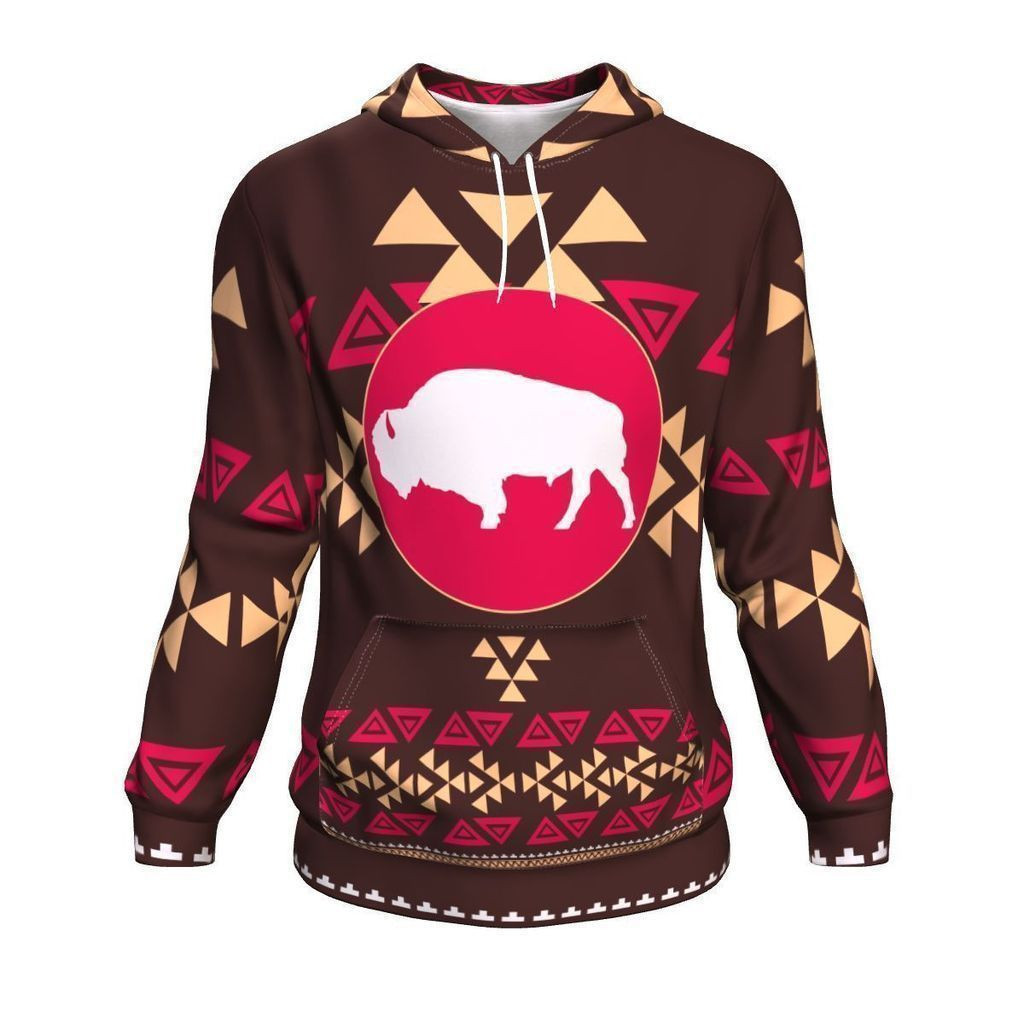 Native American Buffalo Element Pull Over Hoodie BT16