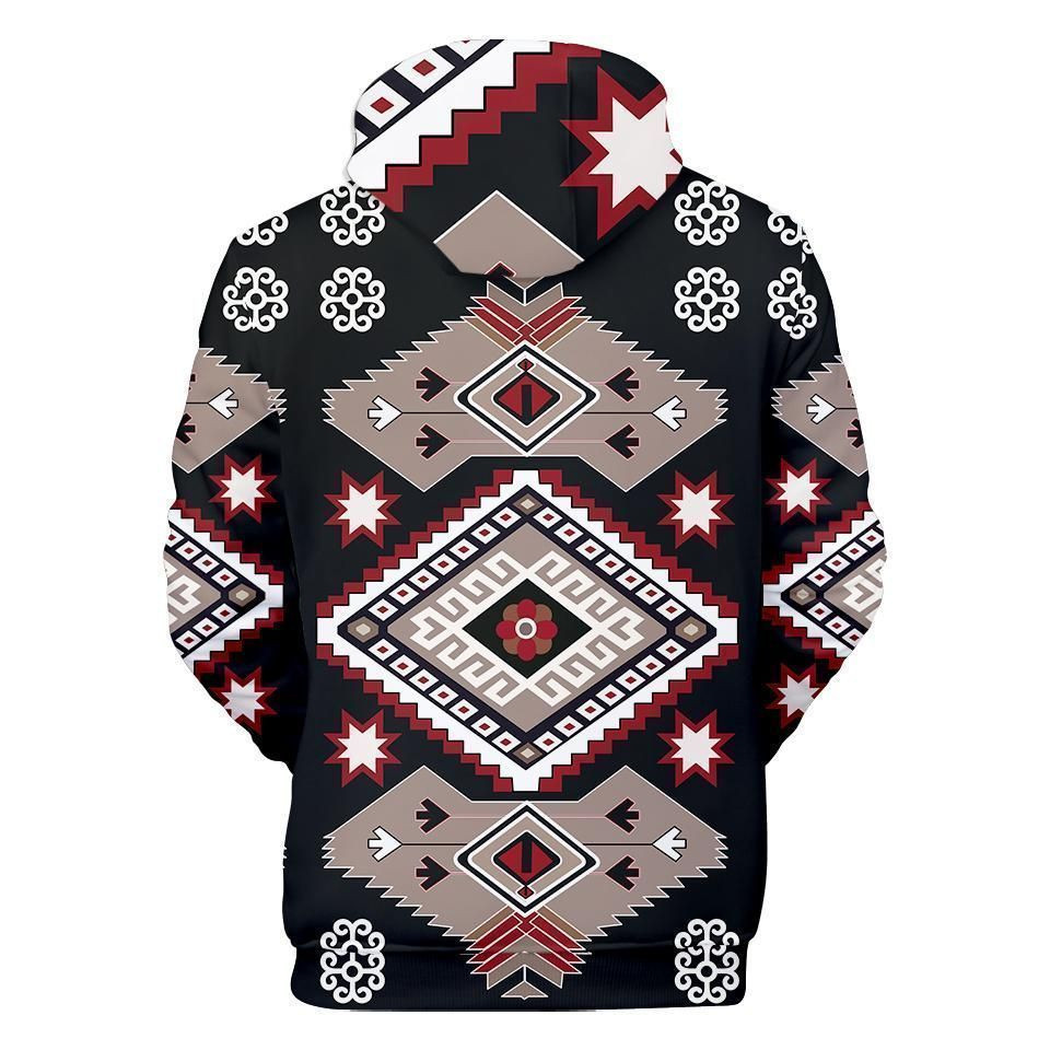 Gray Red Pattern Native American Hoodie BT10