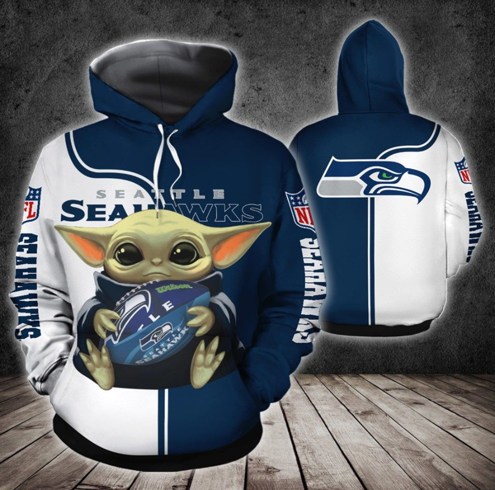 Seattle Seahawks Yoda NFL 3D All Over Print Hoodie, Zip-up Hoodie