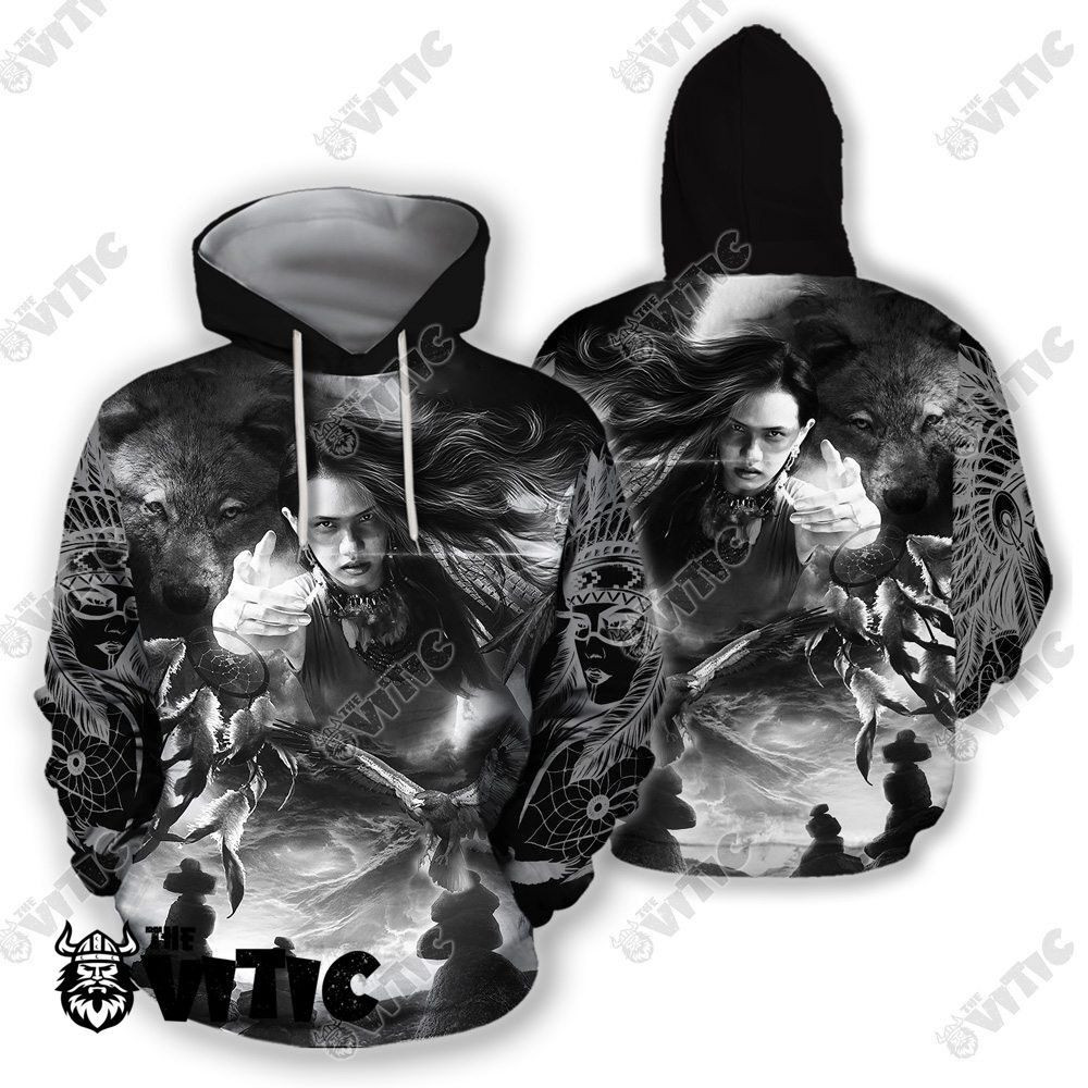 B&W Native American Hoodie 3837