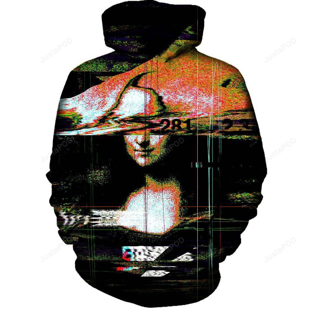 Mona Lisa Colored Glitch 3D All Over Printed Hoodie, Zip- Up Hoodie