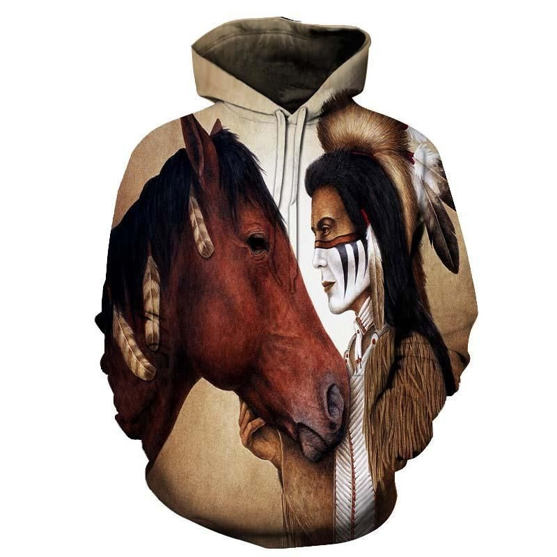 Chief And Horse Native American Pullover Unisex Hoodie BT05