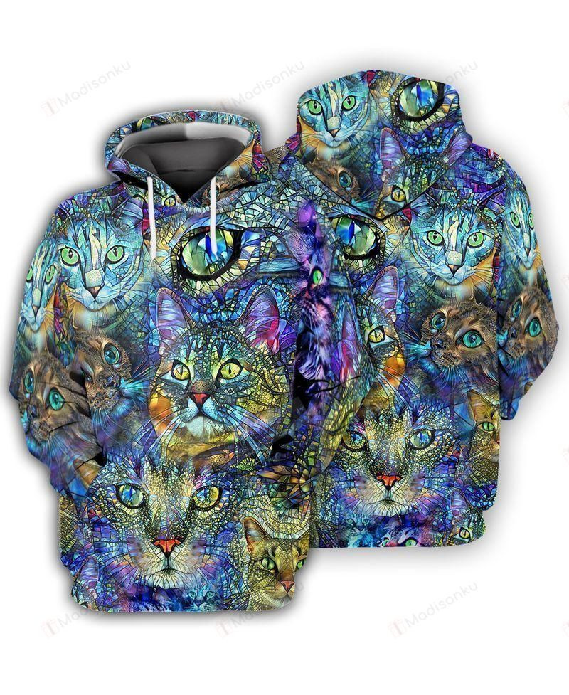 Amazing Kaleidoscope Cat 3D All Over Print Hoodie, Zip-up Hoodie