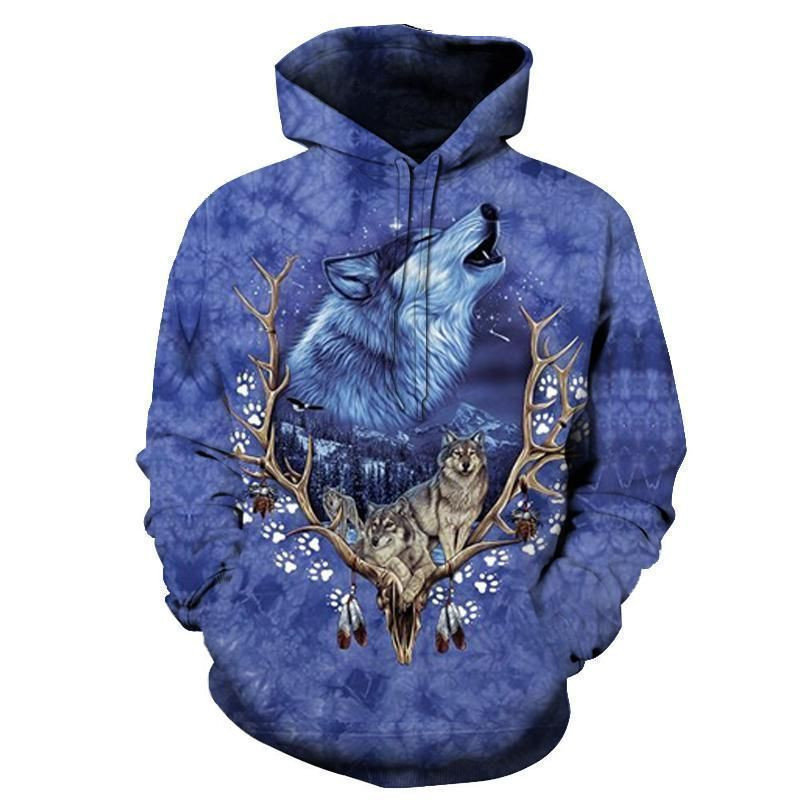 Blue Wolf Native American Hoodie BT15