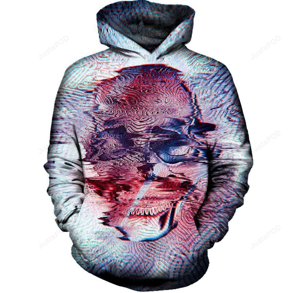 White Glitch Skull 3D All Over Printed Hoodie, Zip- Up Hoodie