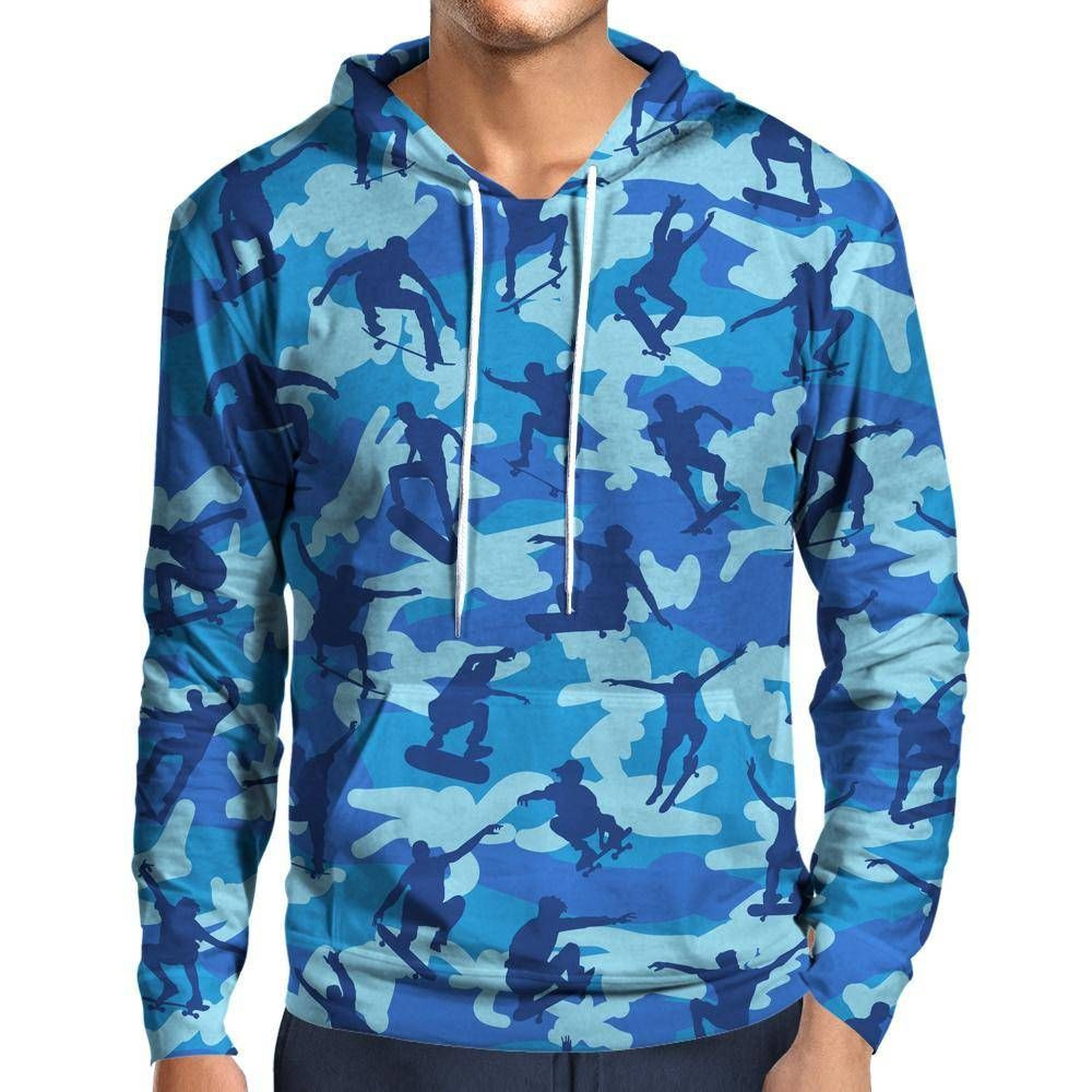 Skater Camo Blue 3d All Over Printed Hoodie, Zip- Up Hoodie