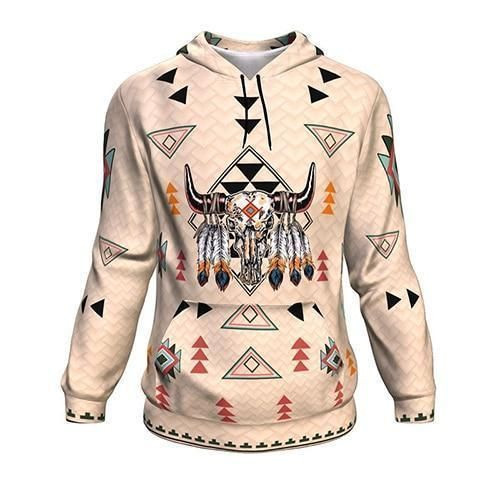 Native American Pride Bison Printed Pullover Hoodie BT11