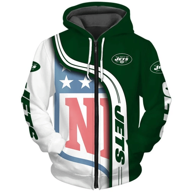 New York Jets Curved Stripes 3D Hoodie