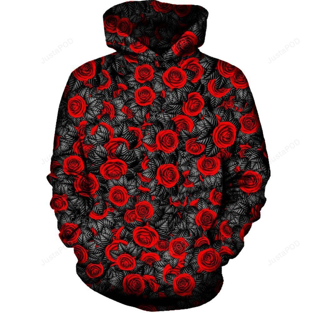 Red Rose 3D All Over Printed Hoodie, Zip- Up Hoodie