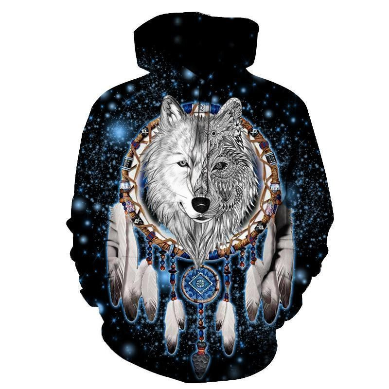 White Wolf Dreamcatcher Native American Hoodie BT10