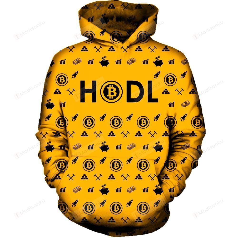 Bitcoin HODL Yellow 3D All Over Printed Hoodie, Zip- Up Hoodie