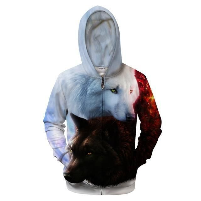 Wolf Hot And Cold Zipper Native American Hoodie BT10