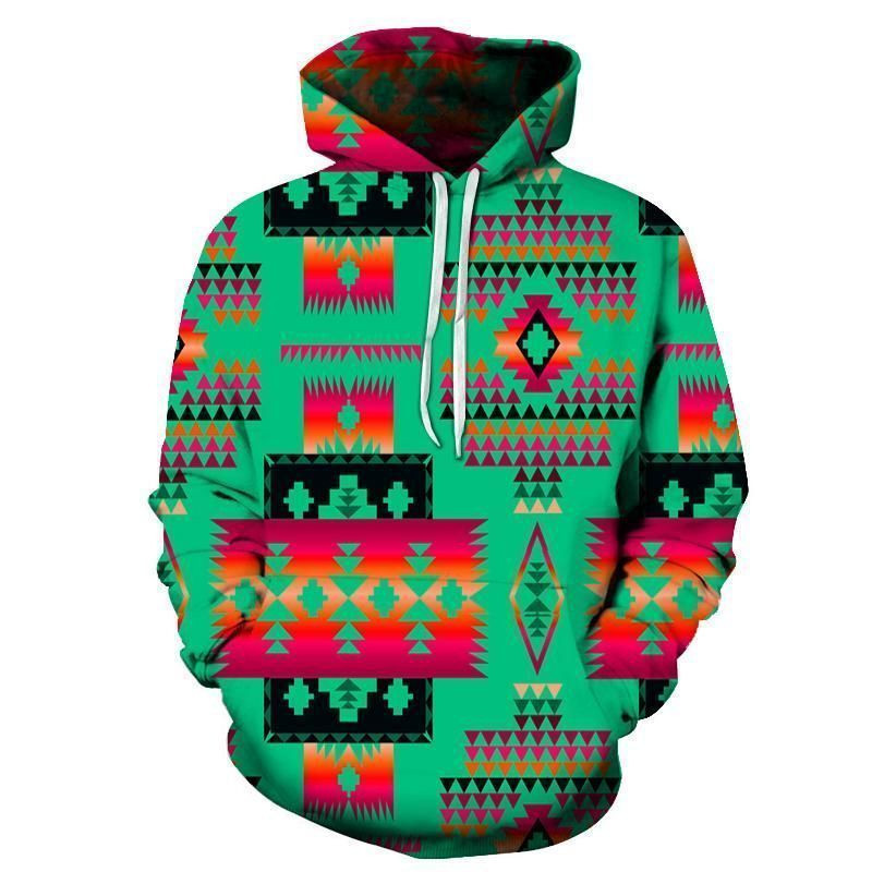 NATLight Green Native Tribes Pattern Native American Hoodie BT16