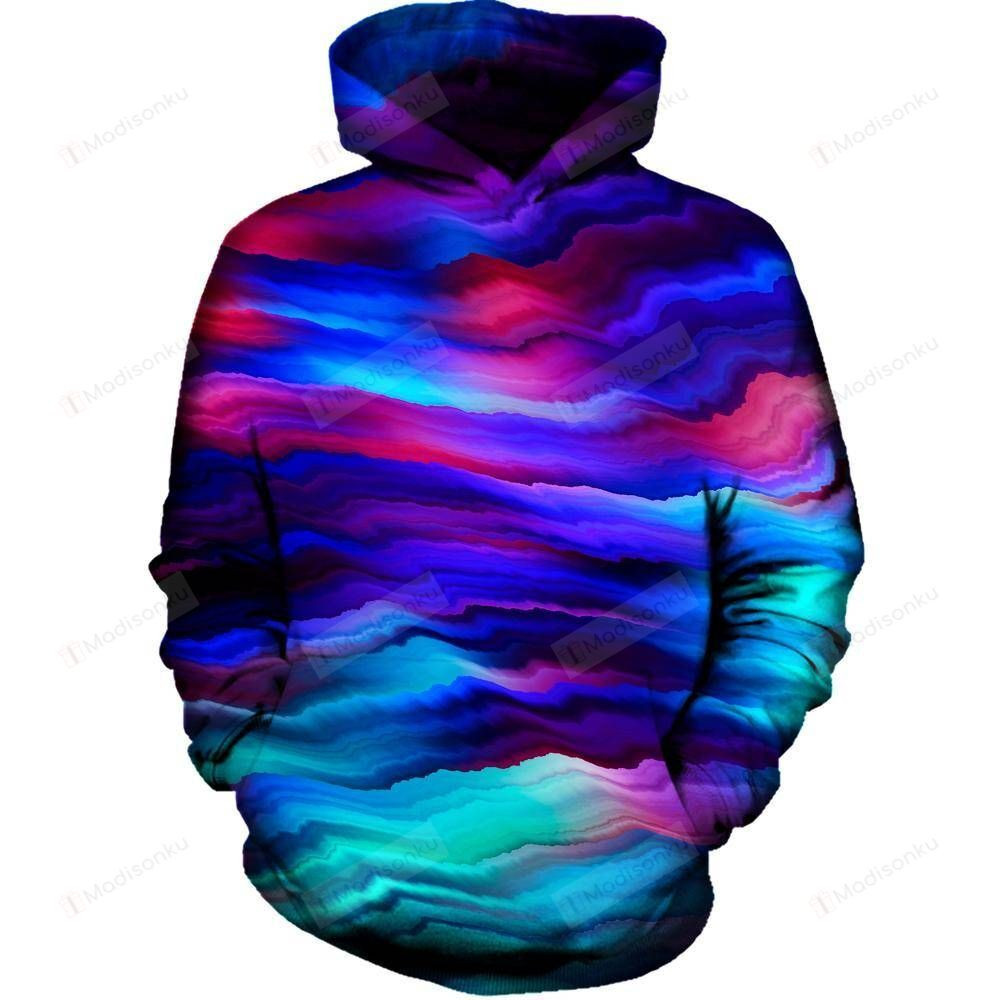 Wavy 3D All Over Printed Hoodie, Zip- Up Hoodie