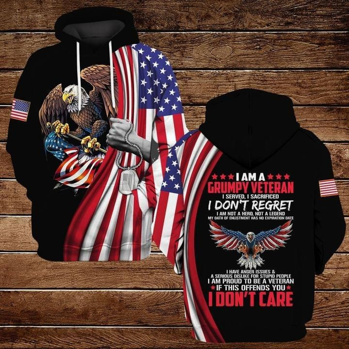 Us Flag I Am A Grumpy Veteran 3D All Over Printed Hoodie, Zip- Up Hoodie