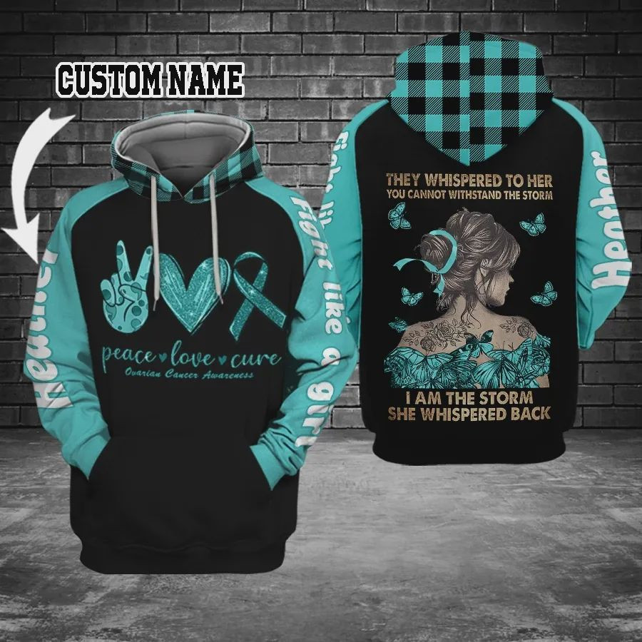 Personalized Ovarian Cancer Awareness Custom Name 3D All Over Print Hoodie, Zip-up Hoodie