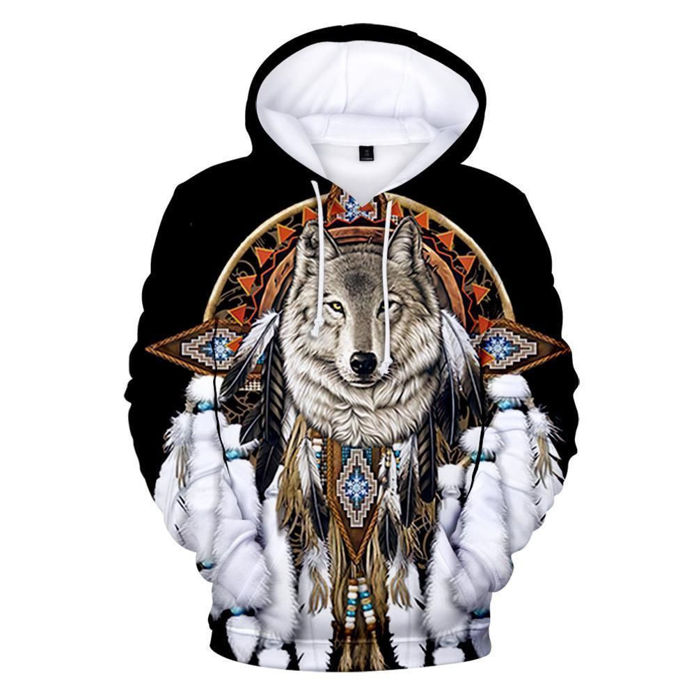 Wolf Feather Dreamcatcher Native American Hoodie BT08