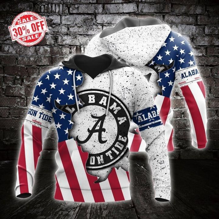 Us flag Mashup Alabama Crimson Tide Logo For Fans 3D All Over Printed Hoodie, Zip- Up Hoodie